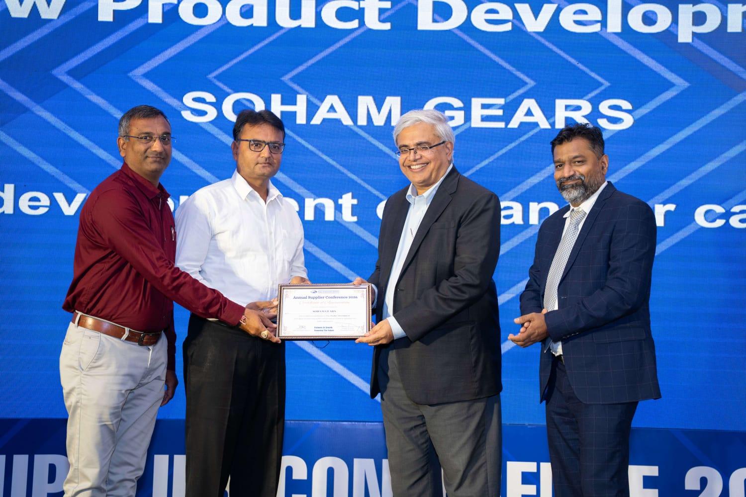 Soham Gears receiving award for excellence in new product development